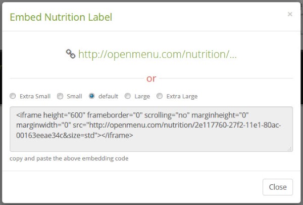embed nutrition labels